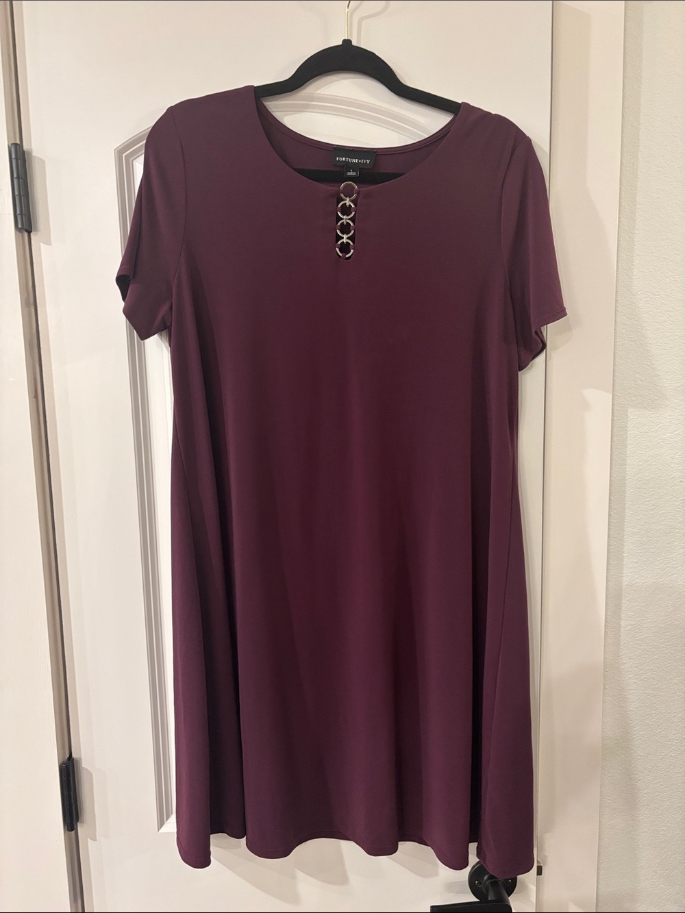 Fortune and ivy Plum Short-Sleeve A-Line Dress with Ring Detail